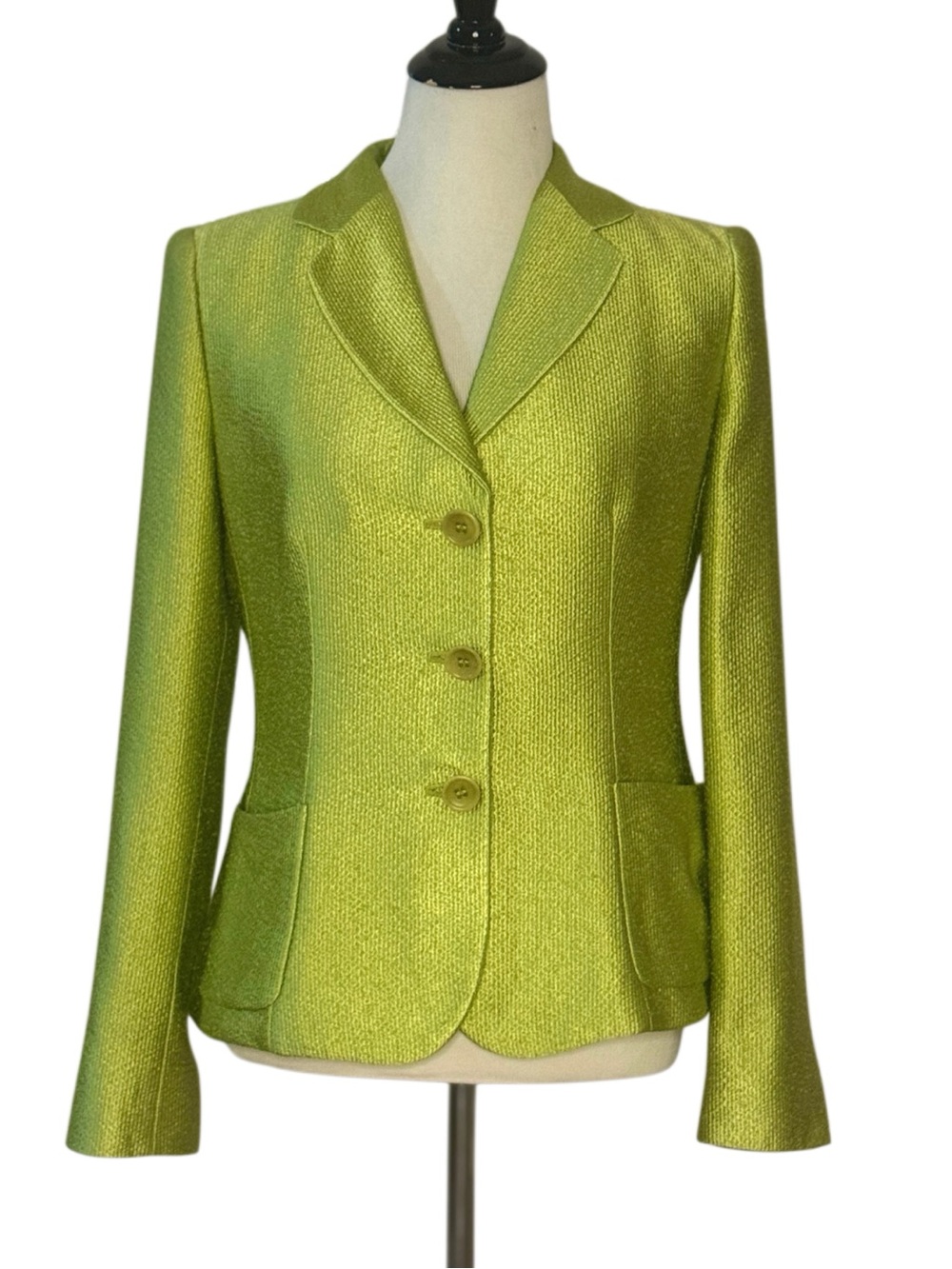 Armani Collezioni Italy Lime Green Wool Silk Blazer Jacket Size 6